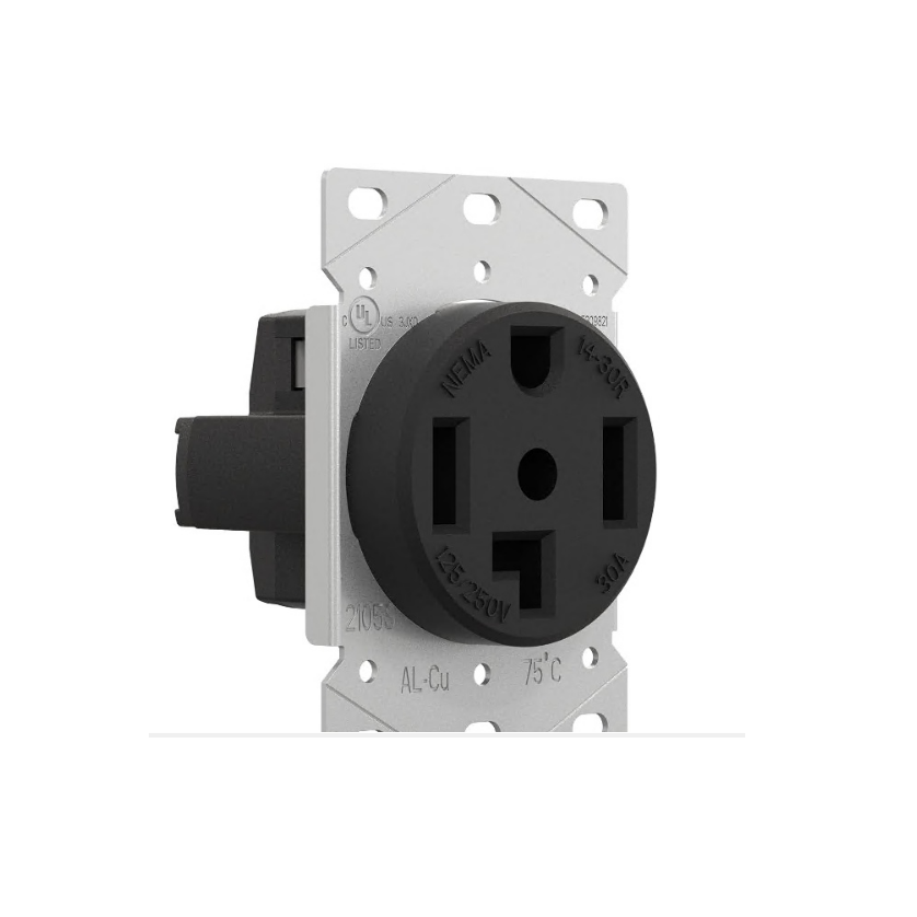 A6889，Flush Power Socket Black 30A 125/250 3 Pole 4 Wires  .C10. &