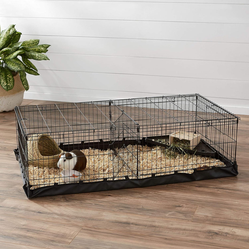A6990, Leakproof Canvas Bottom Guinea Pig Pet Cage with Divider Set, Black, 47.6