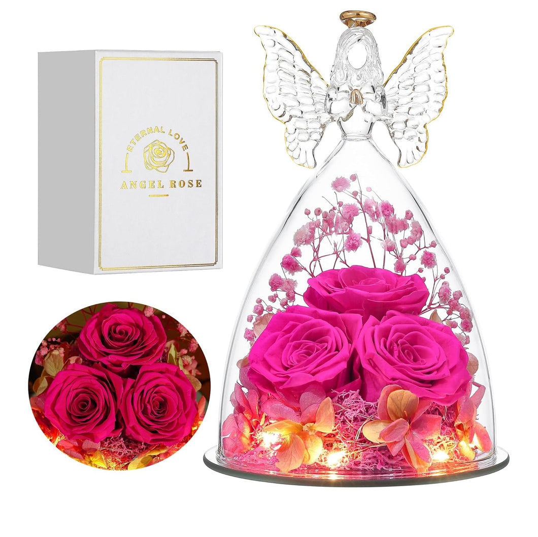 A6991  Roses & Angel Figurine Glass Cover With Lights and Gift box