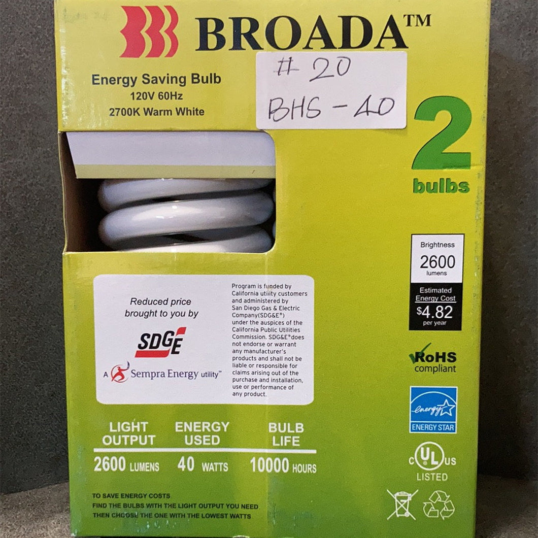 A1044, 40W  Spiral CFL Light Bulbs Warm White 2700K #BHS-40 &