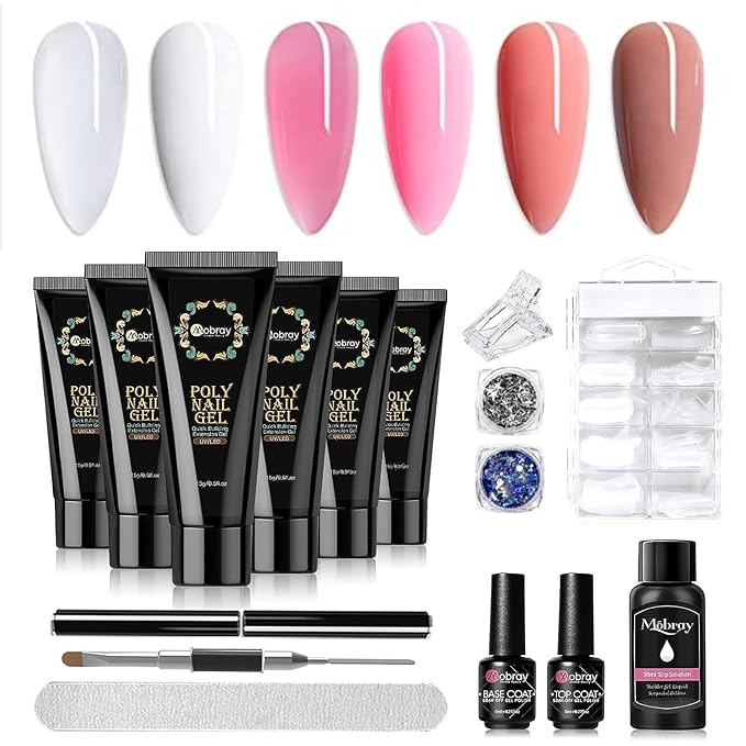 A6287， 6 Colors Clear White Nude Poly Nail Set