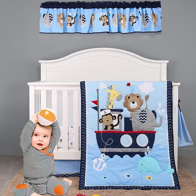 A6374, 7 Pieces Crib Bedding Sets for Boys &